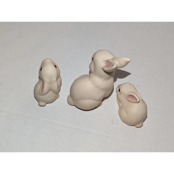 3 Vintage Home Interiors White Matte Porcelain Mom Baby Rabbits Bunnies Mexico - Picture 7 of 10